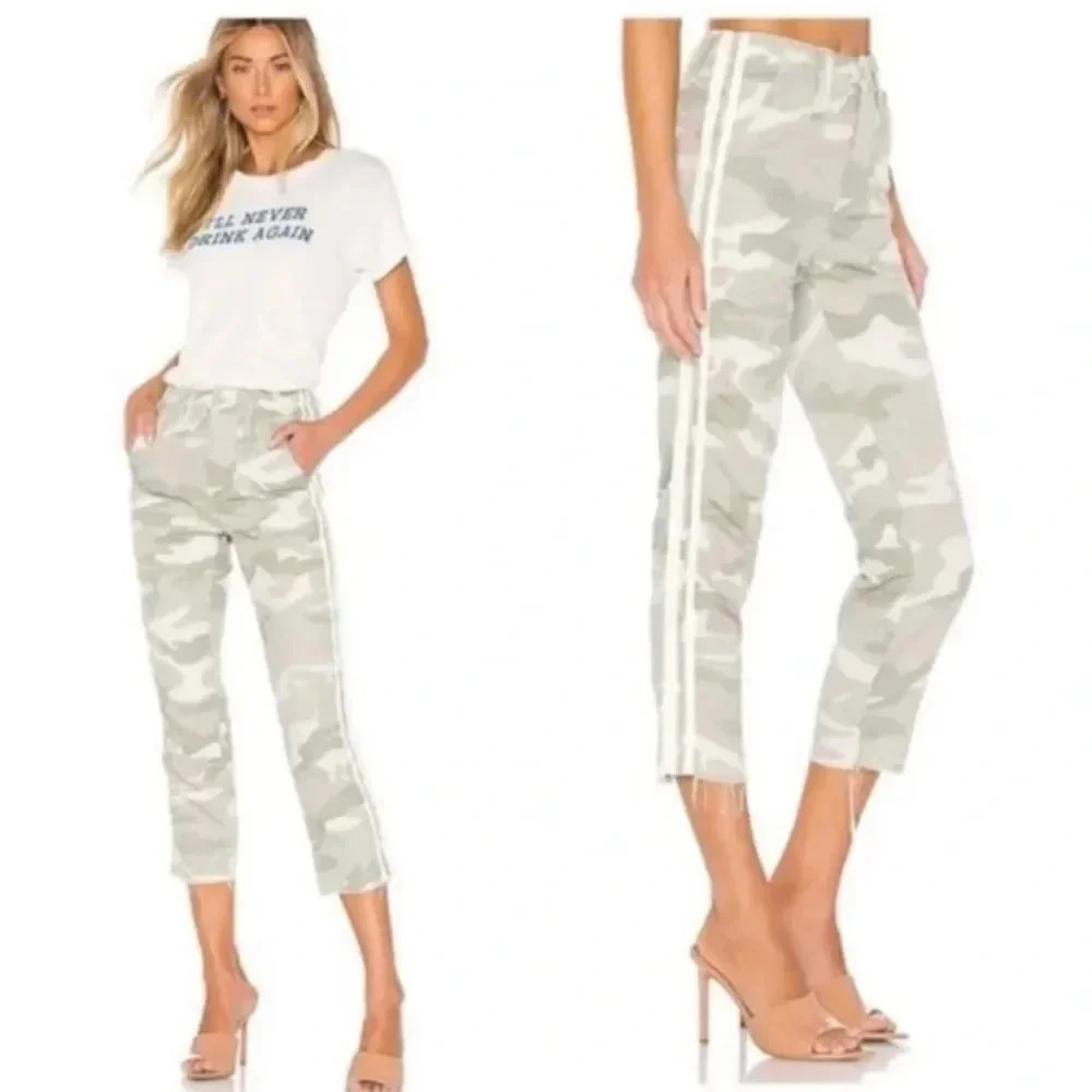 MOTHER Cropped Camo Ankle Pants in Light Gray & Cream